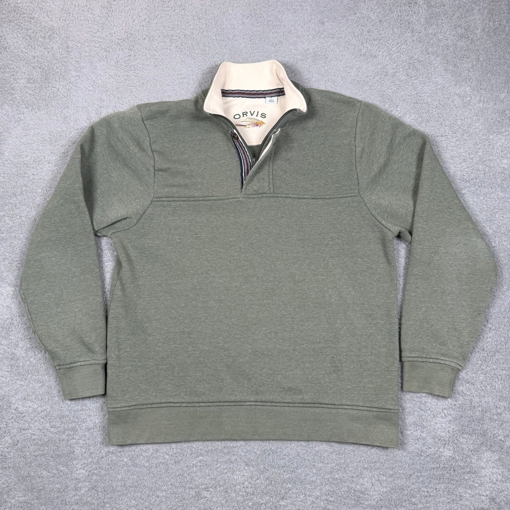 Orvis Mens Sage Green Heather Quarter Zip Sweatshirt Mock Neck Pullover‎ Size M
